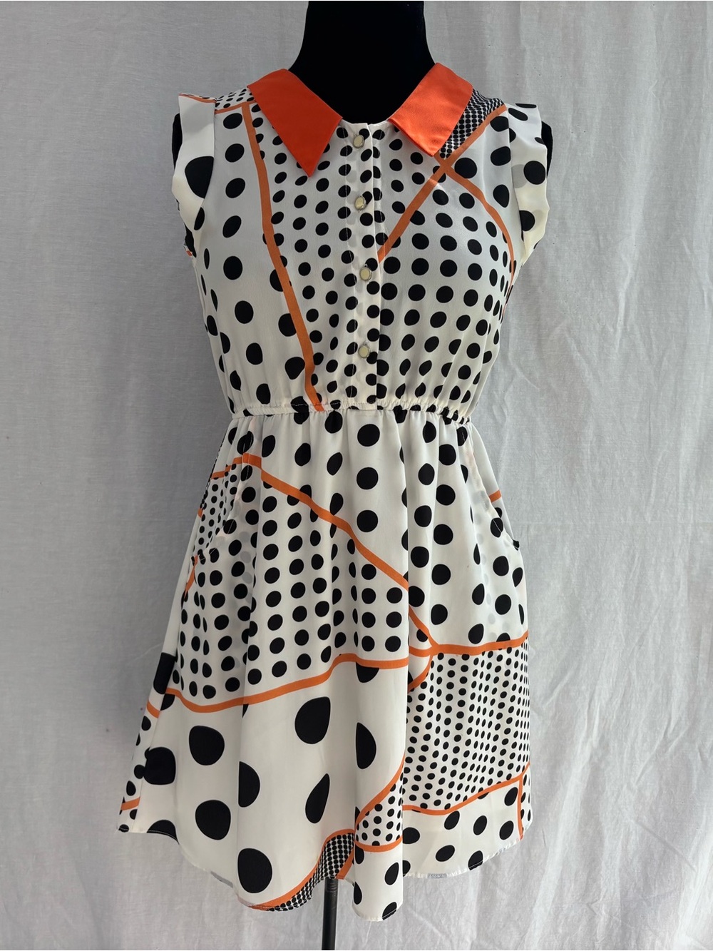 Papillon Retro Mod Polka Dot Dress Geometric Artsy Parisian Chic w Pockets Small